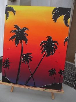 How To Paint a Sunset with Palm Trees --Art Lesson for Kids 